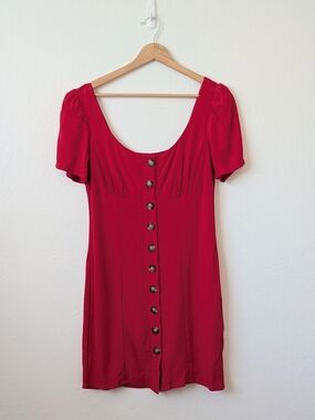 EXPRESS Cherry Red Mini Skater Dress with Button Front Size Small 🍒